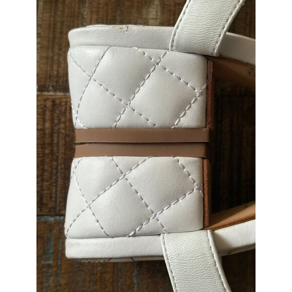 Chanel White Leather Gold CC Quilted T-Strap Sandals Block Heel 38C 8 Italy 2000 - Picture 6 of 14